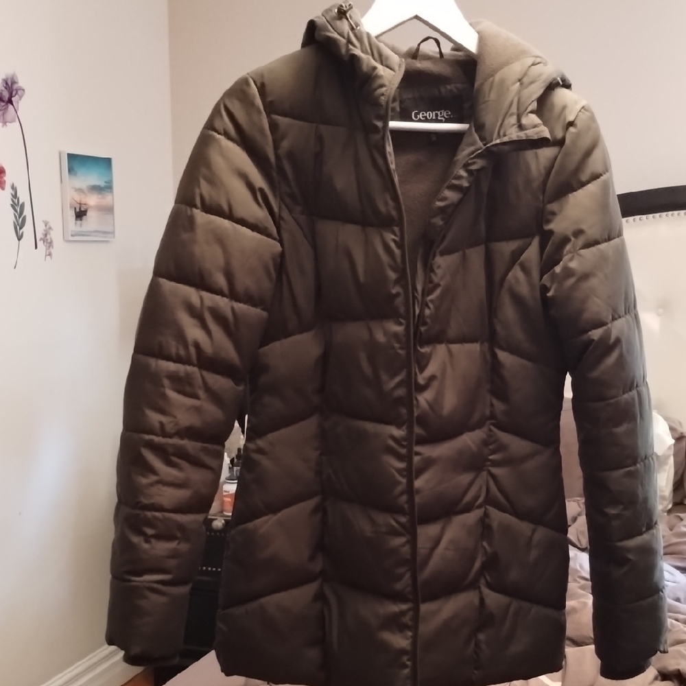 George Olive Green Puffer Jacket with Quilted Design